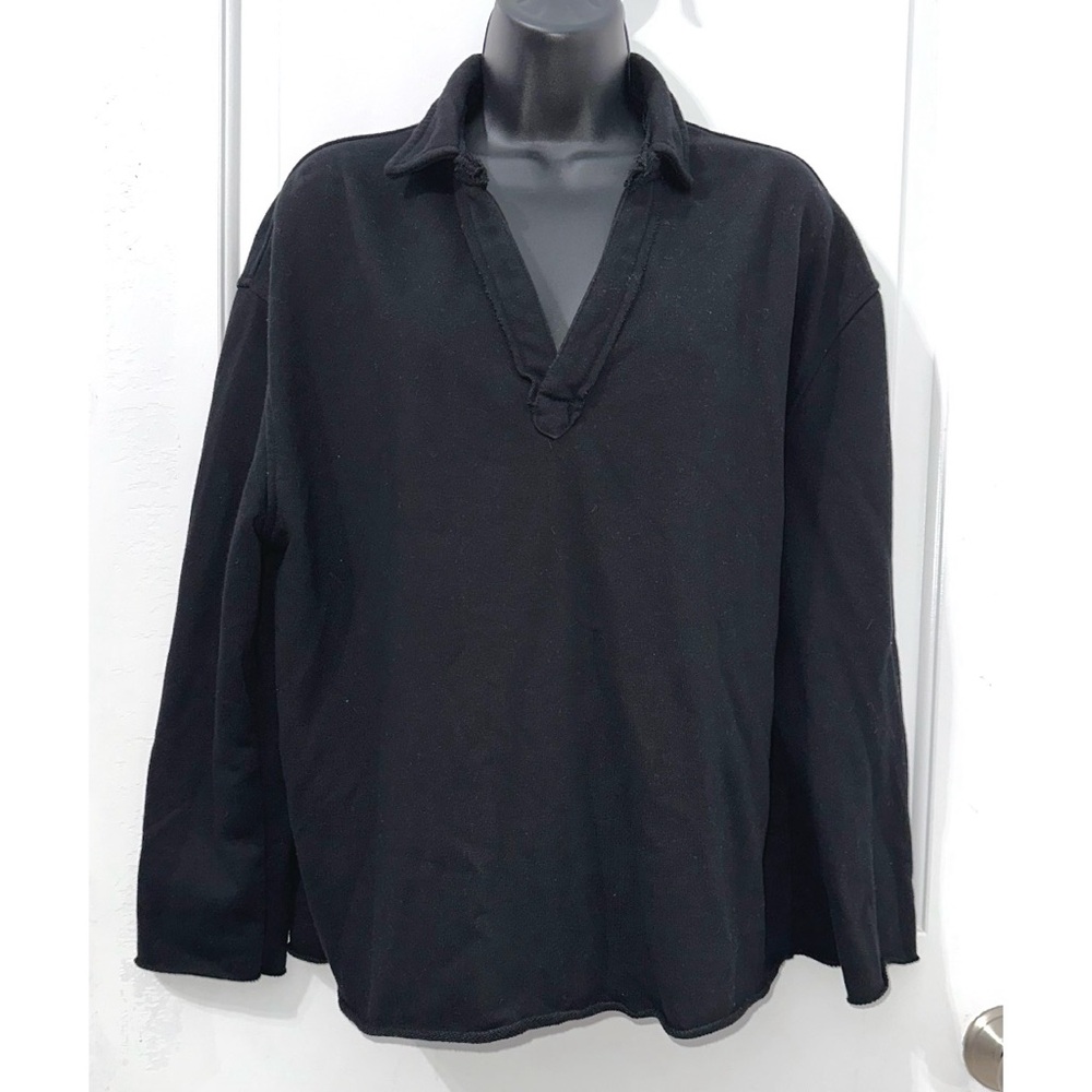 Black V-Neck Collared Women's Top
